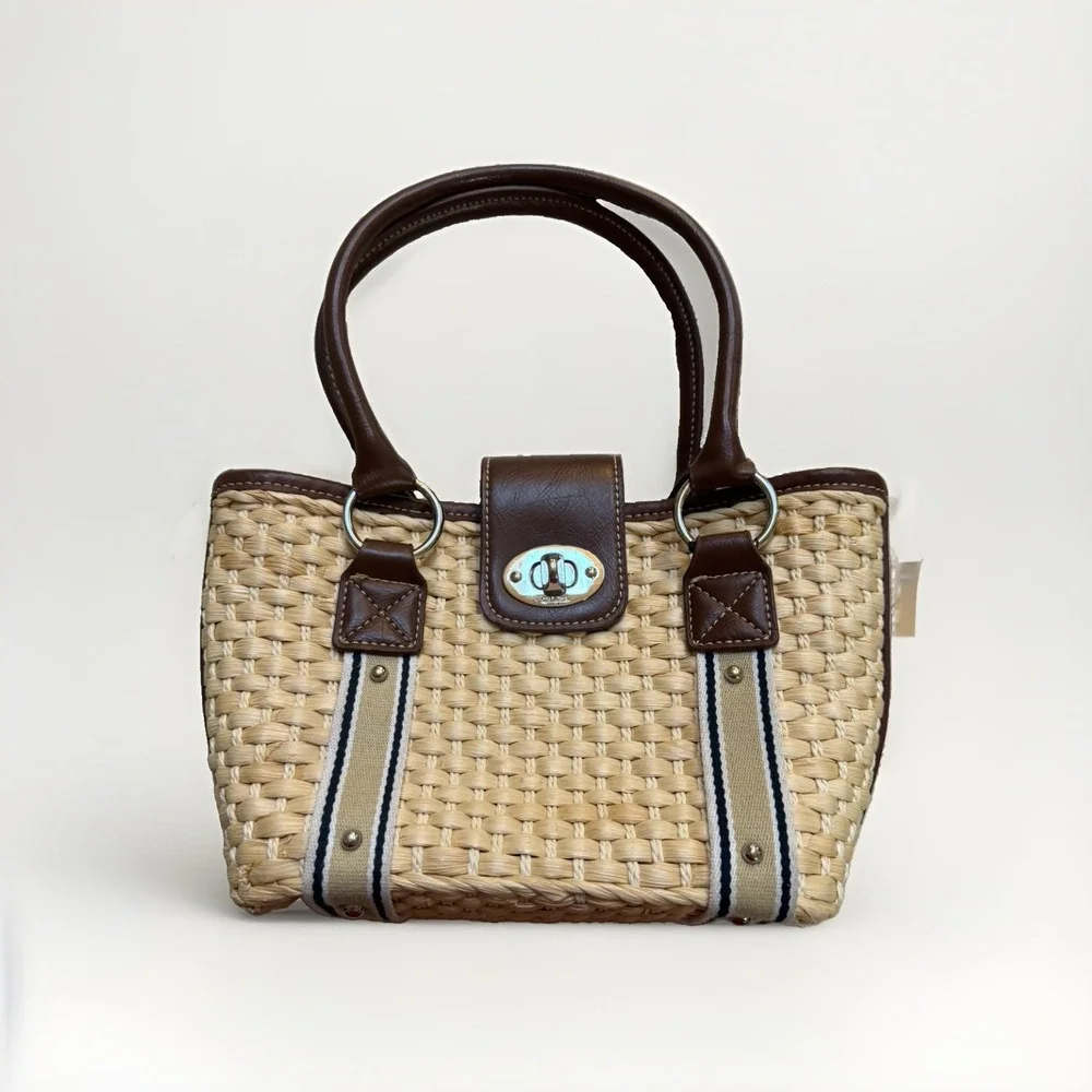 Chaps Vintage Y2K Woven Straw Raffia Summer Vacation Resort Tote Shoulder Bag